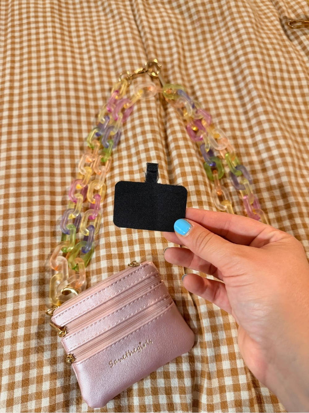 Save The Girls Pink Metallic Mini Crossbody Card Pouch/chain - Picture 2 of 3